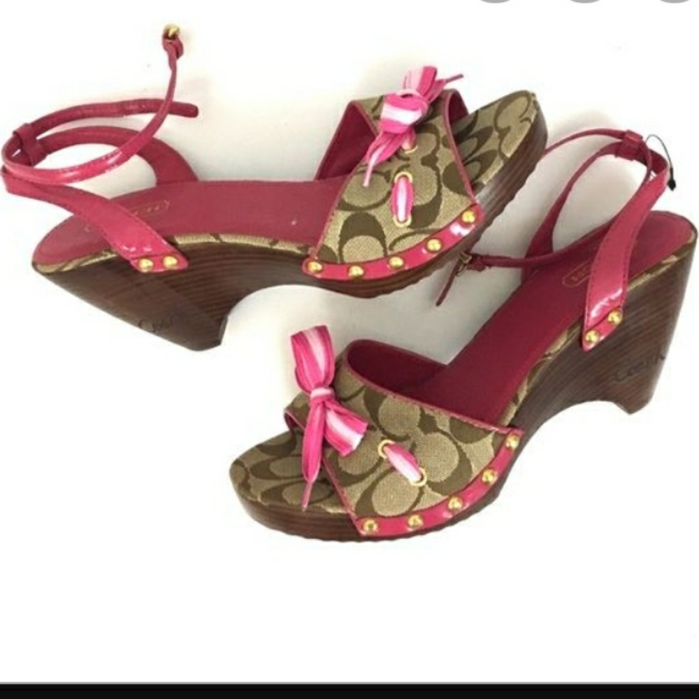 Coach Betsey Signature C Pink Wooden Sandal 7.5